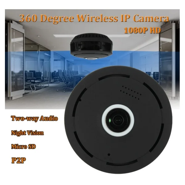Беспроводная панорамная IP камера Wi-Fi panoramic camera V380 2 мегапикселя(Черный
