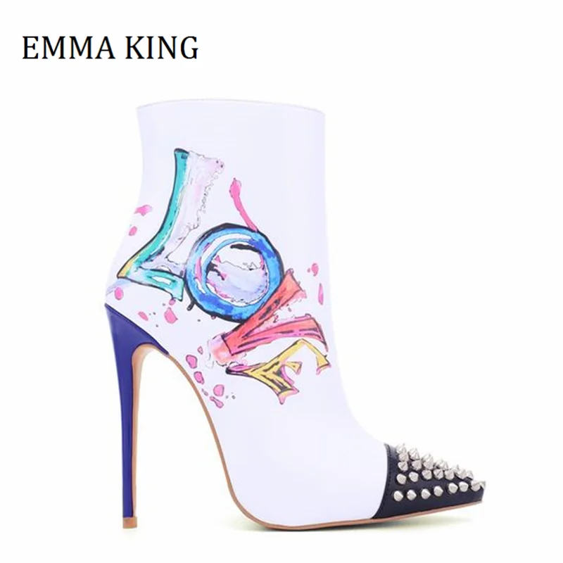 

Женские зимние ботильоны на шпильке, кожаные ботинки челси с острым носком и боковой молнией, украшенные заклепками, обувь для ночного клуба Вечерние