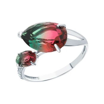 

Silver ring with cubic zirconia and quartz synthetic sunlight