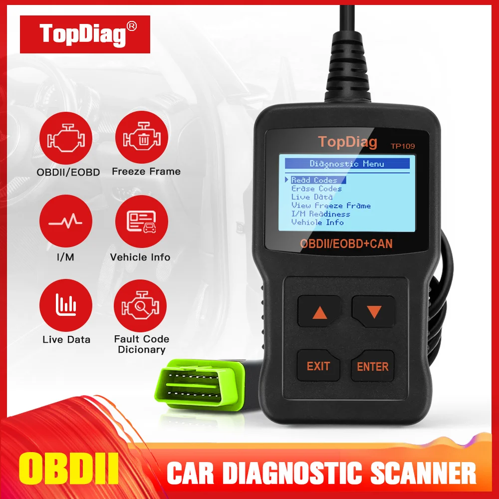 Сканер OBD2 TopDiag TP109 считыватель кодов двигателя OBDII автомобильный диагностический