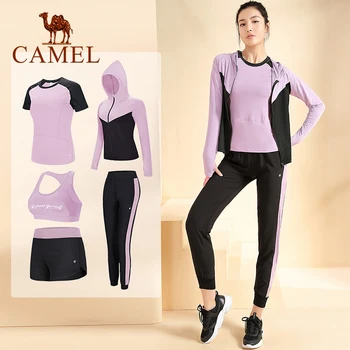 

CAMEL Five Pics Yoga Suits Women's Summer short-sleeved Running Fitness Clothes Gym Yoga Clothes Professional Sportswear Suit