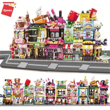 

Qman Mini Street View Building Blocks City Flower Makeup Shop Coffee Store Model 3D Architectures Educational Toys For Chilren