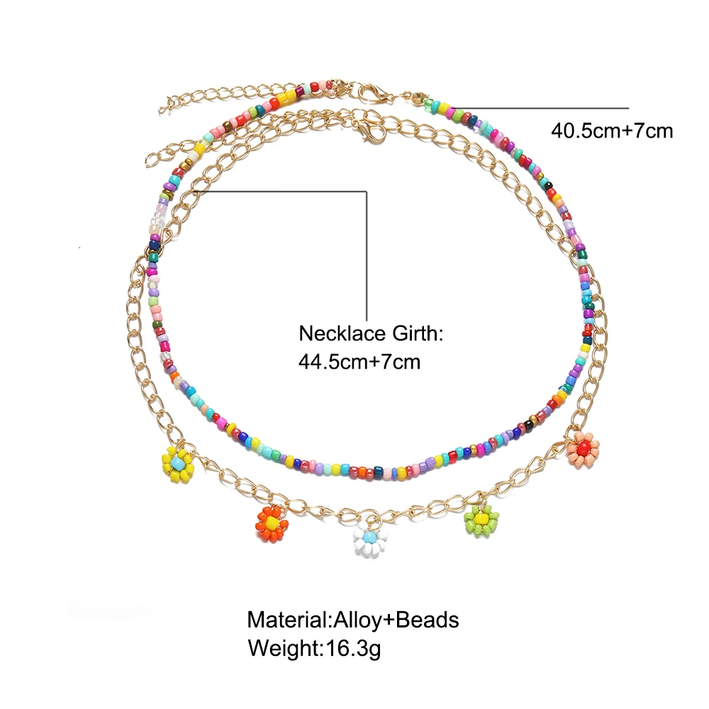 2021 New Lovely Daisy Flower Colorful Beads Pearl Clavicle Choker Necklace for Women Girls Spring Summer Jewelry Wholesale