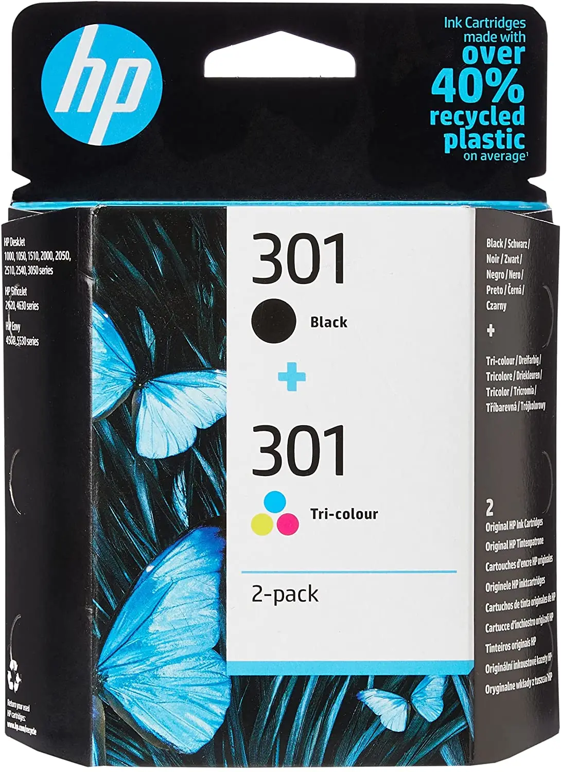 Druckerpatronen Hp Deskjet 1000 J110 Series Cartouche-HP-301-N9J72AE-Pack-de-2-Cartouches-d-Encre-Noire-et-Trois
