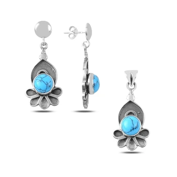 

Silver 925 Sterling Turquoise Stone Handwork Set