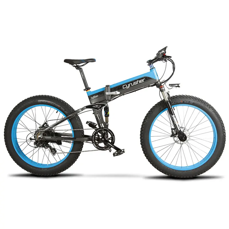 XF690 складной велосипед с толстыми шинами 1000 Вт 48 В 12.8AH Ebike с полной подвеской рама 27 скоростей складной электрический велосипед складной Снежный велосипед - Цвет: Black blue