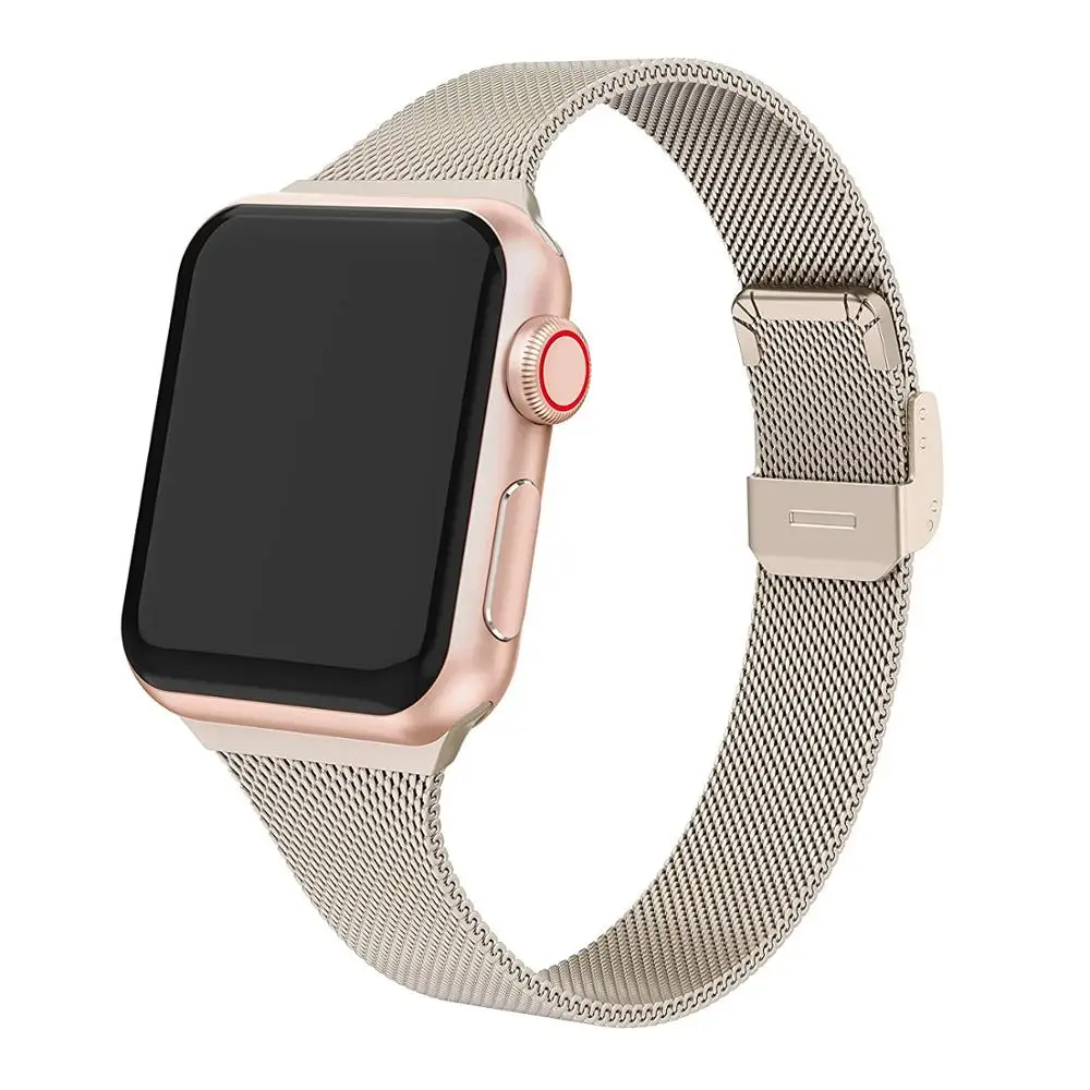 Champagne Gold Миланский ремешок для Apple Watch 5 ремешок 44 мм 40 мм iWatch ремешок 38 мм тонкий металлический браслет из нержавеющей стали Apple watch 4 3 2 42 38 мм - Цвет ремешка: Champagne Gold