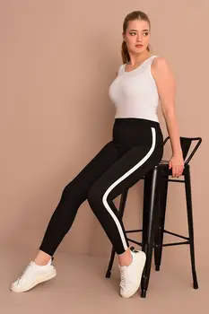 

Big Free Women Black So White Seritli High Bel Steel Knitted Leggings TB20YB291306