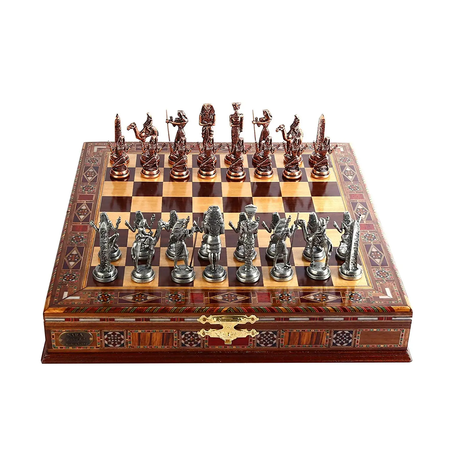 2 Luxus-Metallguss-Schachspiel Ägyptische Pyramiden Wache Soldaten Große... 