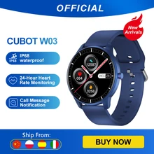 Cubot W03 Montre Connectée Femmes Homme 1,28 Pouces Smartwatch Montre Sport Podometre Cardiofrequencemètre Etanche IP68 Natation Running Montre Intelligente Chronometre Écran Tactile pour Android iOS iPhone Xiaomi Poco
