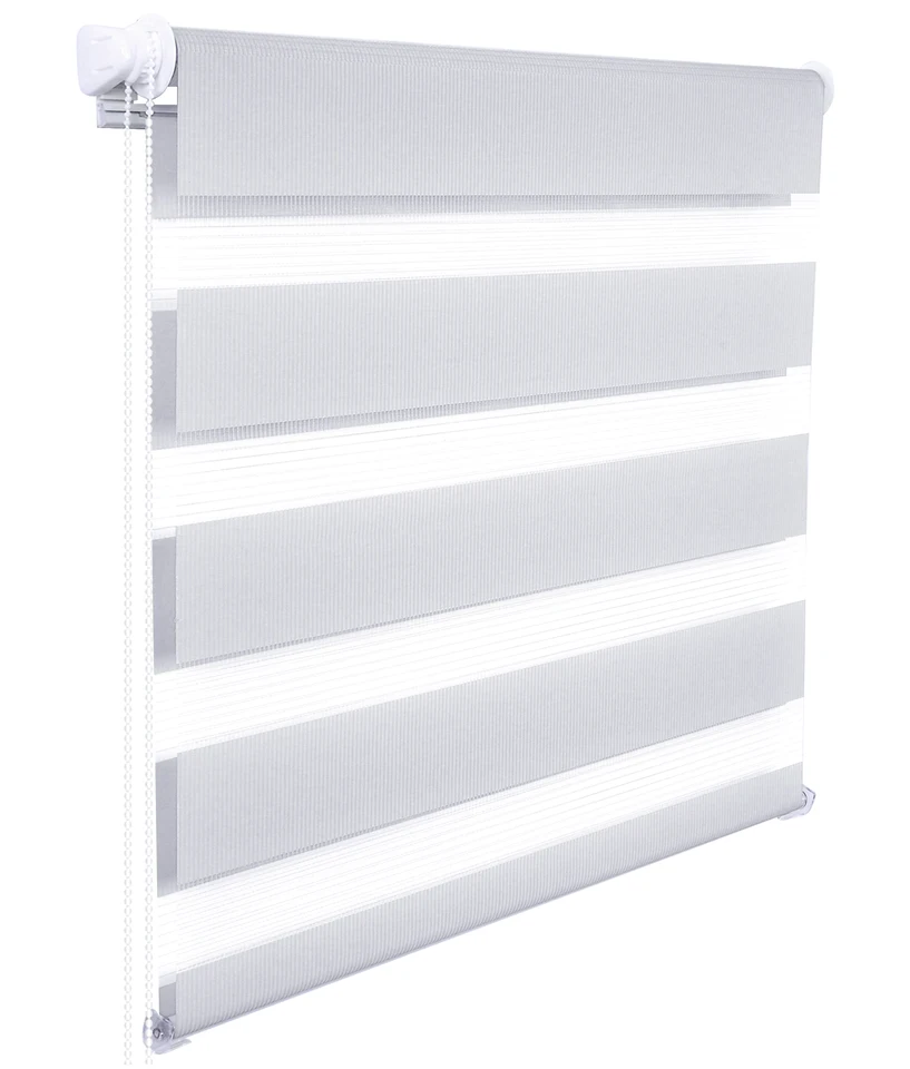 Tenda a rullo zebrata oscurante per finestra di camera da letto, porta, finestra, in alluminio, traslucida (grigio, 60 x 150 cm