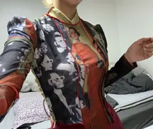 Blouse Mesh-Top Turtleneck Patchwork High-Neck-Top Long-Sleeve Fashion CHEERART Women