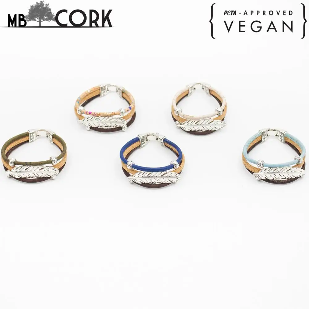 

Cork jewelry cork Bracelet for women natural cork with featherhandmade bracelet BR-218-mix-5