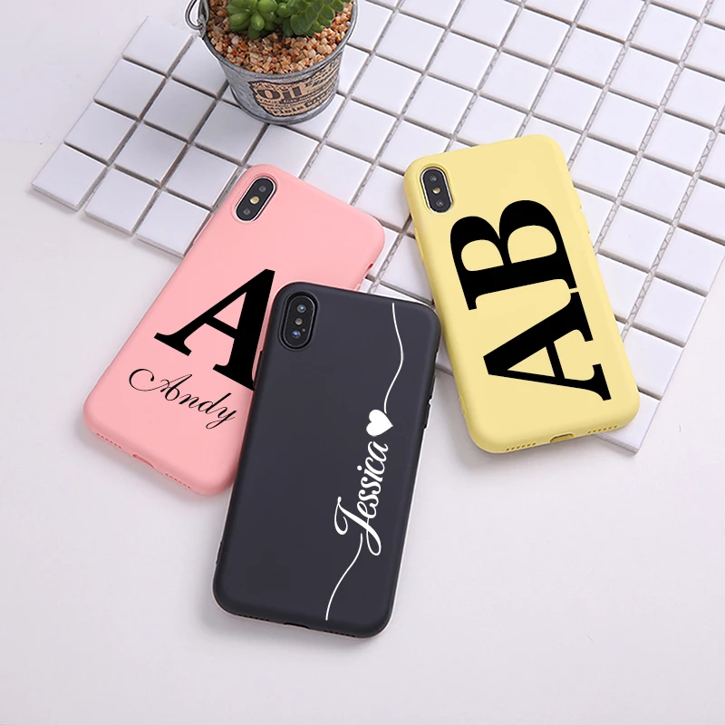 

Personalised Name Initials Soft Liquid Silicone Case For iPhone X XR XS MAX 6S 6 7 8 Plus Cover Coque Shell