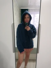 Loose Pullover Hoodies Long-Sleeve Harajuku Blue Green Women Tops Solid Casual Velvet