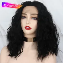 Черные свободные волны 13x4 Синтетические Кружева передние парики короткий боб бесклеевой парик с детскими волосами кружева передние для белых женщин новые волосы