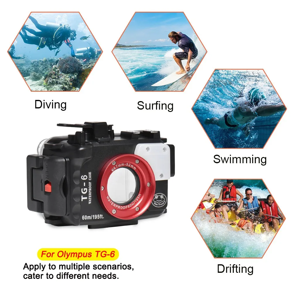 Najtaniej Seafrogs 60M nurkowanie podwodne wodoodporna obudowa na aparat do aparatu Olympus TG6 z MEIKON 67mm Fisheyes