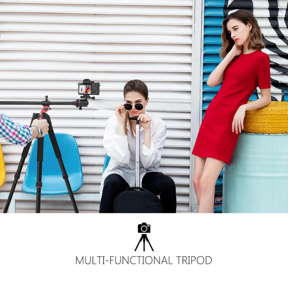 Neewer Camera Tripod Monopod Carbon Fiber with Rotatable Center Column - Portable Lightweight 75 inches 360 Degree Ball Head