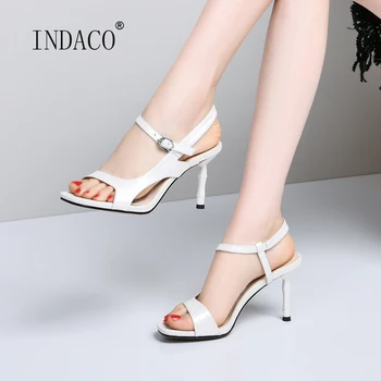 

2020 Women High Heel Sandals White Sandals Black Ankle Strap Summer Shoes 8cm