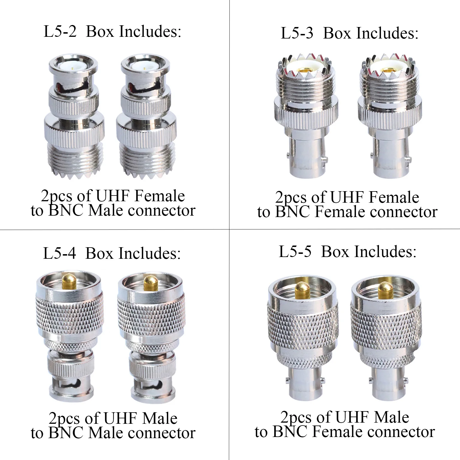 4 rodzaje BNC do UHF zestaw adapterów męski na żeński RF złącze koncentryczne zestaw do CB Radio/przedłużacz BNC PL259 SO239 zestaw adapterów