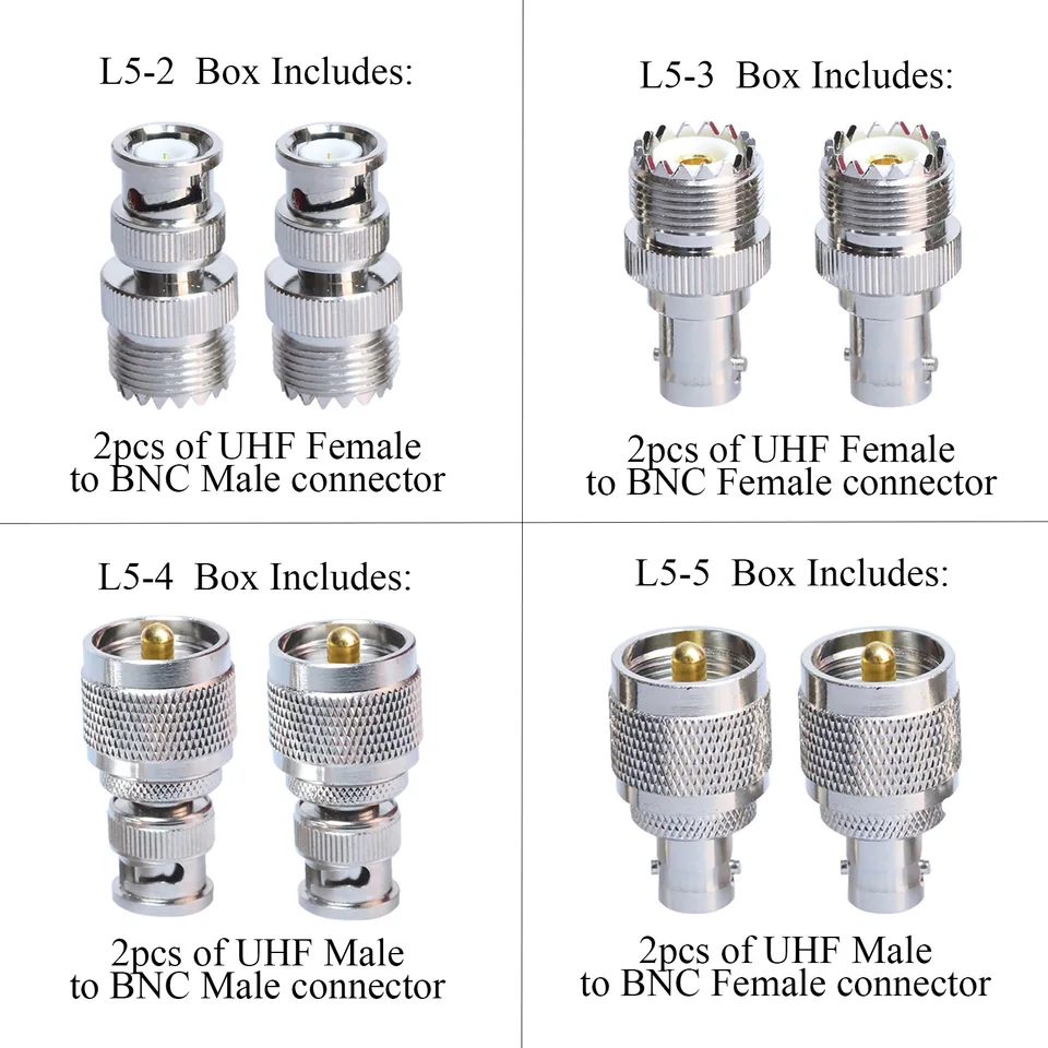 Pack De 2 Adaptadores Coaxiales RF Macho N A Hembra BNC