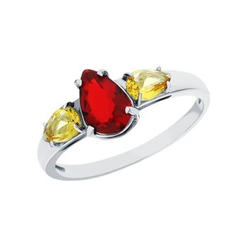 

Silver ring with Garnet synthetic and citrine synthetic sunlight sample 925