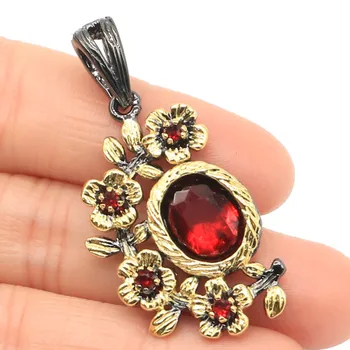 

44x21mm Special Vintage Style Created 8.0g Red Blood Ruby Gift For Woman's Black Gold Silver Pendant
