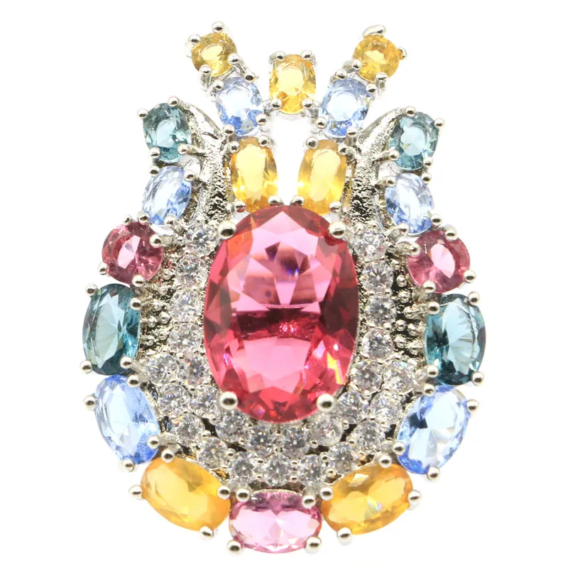 35x26 мм SheCrown Deluxe Created Blue Topaz Турмалин цитрин CZ женское вечернее серебряное кольцо |
