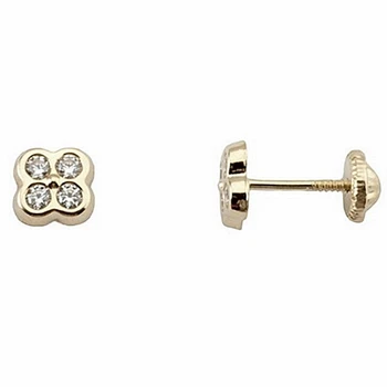 

18k gold earrings cuatrebol 5.5mm. Zircons screw clasp girl