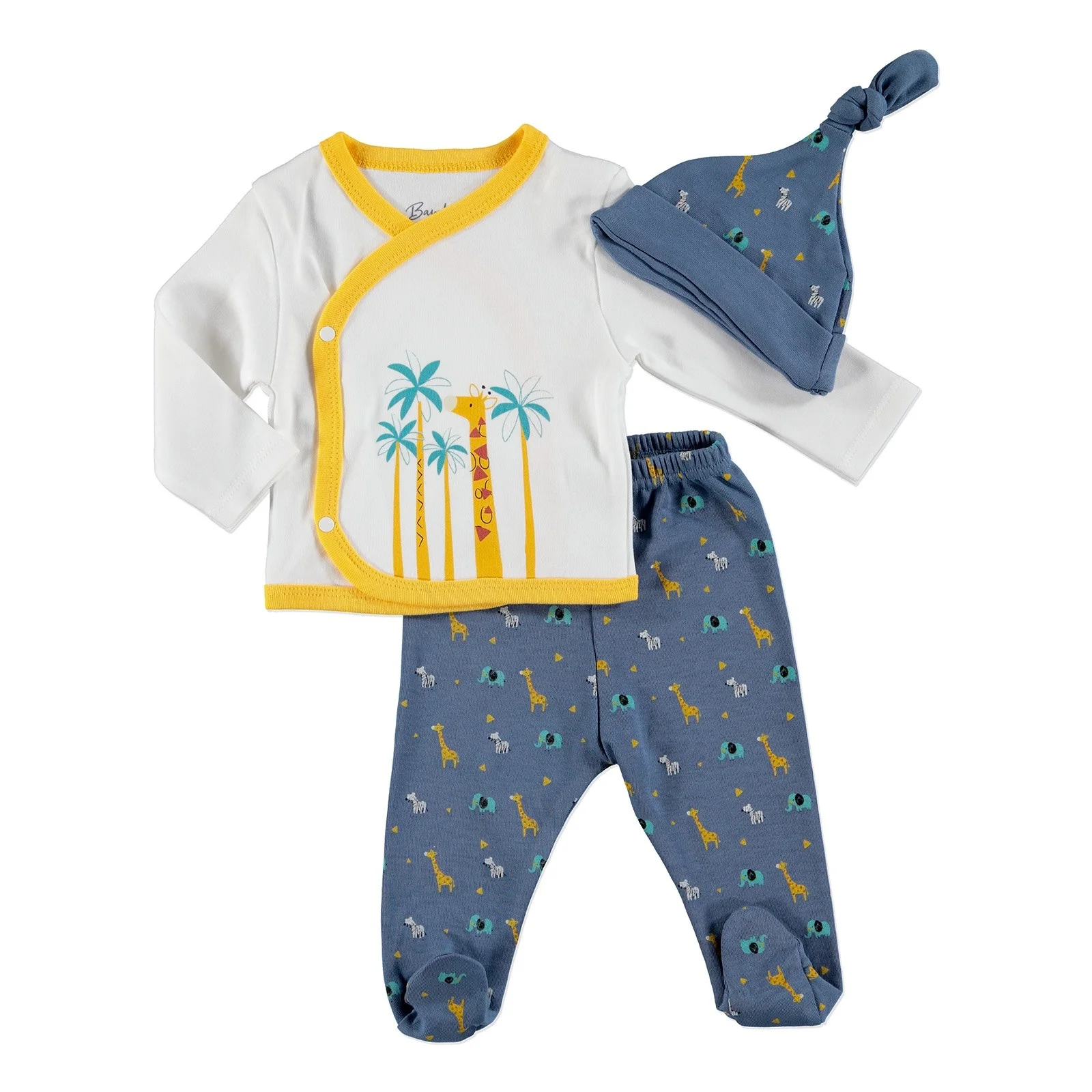 

ebebek Bambaki Giraffe Baby Boy Bodysuit Hat Footed Pants Set