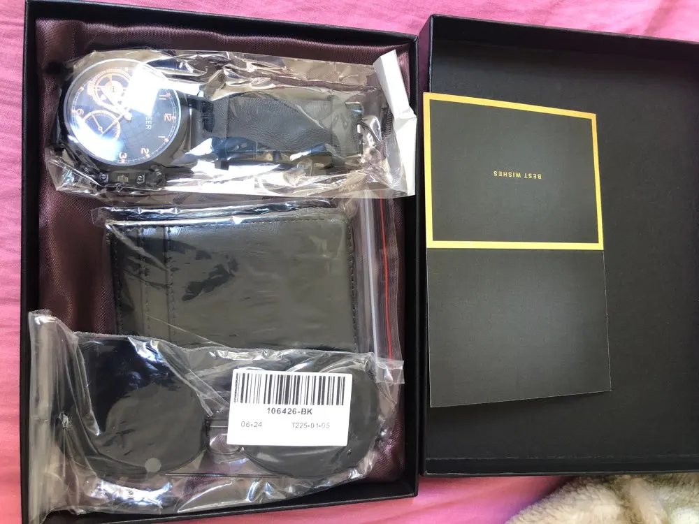 Coffret cadeau homme: Montre + Lunettes + Portefeuille – Cadeau Chou