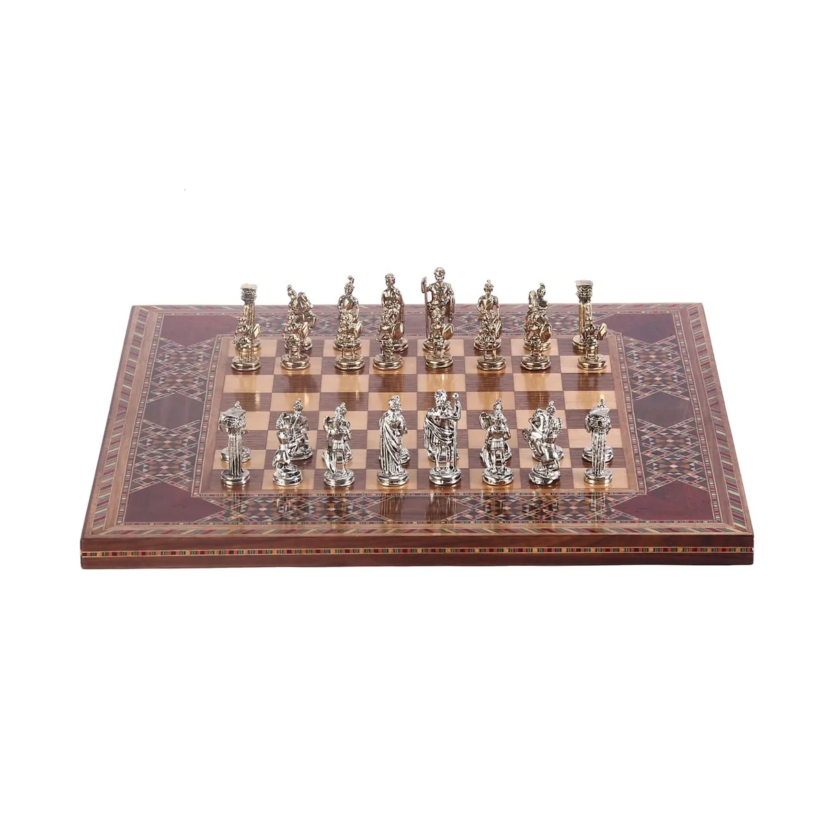Natural Wooden King 4.8cm Handmade Antique Copper Rome Figures Metal Chess Set 