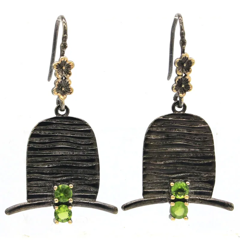 46x26mm Neo-Gothic Top hat Created Green Peridot For Ladies Gift Black Gold Silver Earrings Wholesale Drop Shipping | Украшения и