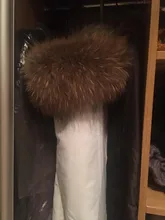 BLUENESSFAIR-abrigo de piel auténtica de zorro para mujer, chaqueta de invierno, Parka larga, Cuello de piel de mapache Natural, ropa de calle cálida