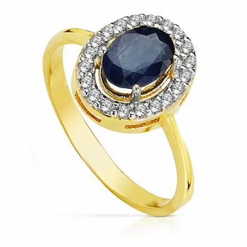 

18k solid gold ring bicolor Sapphire 7mm. Zircons [AA2300]