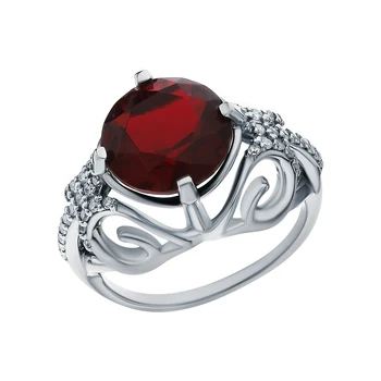 

Silver ring with cubic zirconia and Garnet synthetic sunlight sample 925