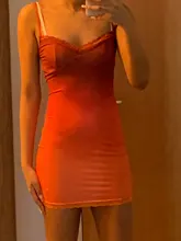 Macheda, naranja Sexy para Bodycon vestido de moda de las mujeres sin mangas de cuello en V de encaje ropa de dama Casual Slim Mini vestidos última novedad