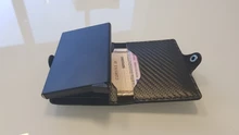 Tarjetero de Metal RFID con botón para hombre, Cartera de fibra de carbono con protección, delgada, antirrobo, 2021