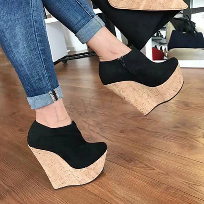cork wedge booties
