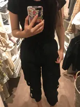 Pantalones Cargo informales para mujer, pantalón holgado de cintura alta, color negro, estilo coreano, con cinta, envío directo