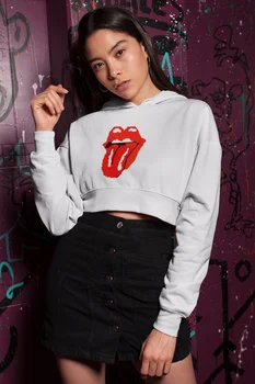 

Angemiel Wear Rolling Stones Pixel Art White Short Hooded Sweatshirt