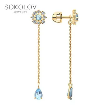 

Drop Earrings with stones SOKOLOV gold with Topaz and fashion jewelry 585 women's male, long earrings