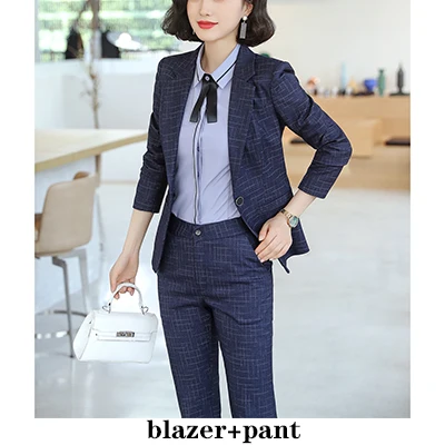 Blue Pant Suits Женский костюм с синими и черными клетчатыми штанами, зима, куртка на одной пуговице, жилет и штаны, комплект из 3 предметов, деловой костюм для работы - Цвет: Blue Pant Suits