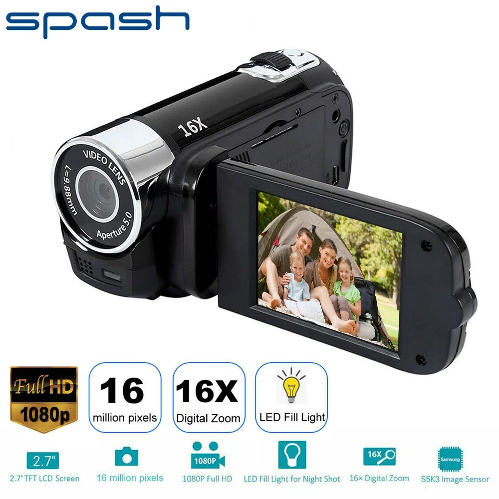 Buy SPASH 1080P Video Camera HD Digital Camcorder 2.7 inch 16MP High Definition DV Cameras 270 Degree Rotation Digital Camcorder