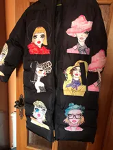 Parka Jacket Padded-Coat Character Women Hooded Spring Winter Cotton Thick White Black