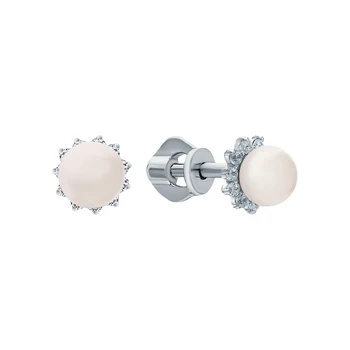 

Silver earrings with cubic zirconia and pearls sunlight sample 925 test