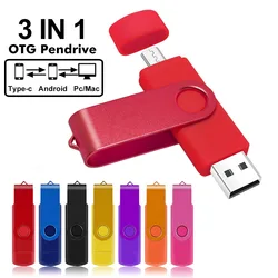 Black 3 IN 1 Pendrive 64GB Metal OTG TYPE-C Pen Drive 32GB Cle Usb Flash Drives 16GB 8GB Memoria Usb Disk Stick Gift Custom LOGO