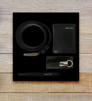 

Personalized Genuine Leather Wallet Key Chain Belt Pen Gift Set