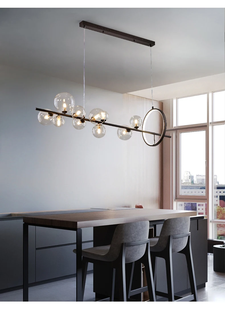 dining room lights Nordic Black LED Chandelier For Living Room Hall Dining Table Kitchen Industrial Glass Ball Ceiling Pendant Lamp Modern Lighting hanging chandelier