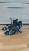 Zapatos de baile Latino para mujer, calzado de baile Latino con diamantes de imitación en rojo, negro, azul y marrón